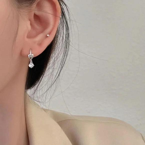 Sterling Silver Heart Drop Huggie Earrings, Minimalist Small  925 Sterling Silver Heart Huggie Earrings Minimalist Dangle Drop Earrings